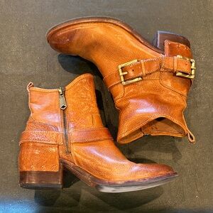Donald J. Pliner Brown Leather Ankle Boots with Buckle Detail